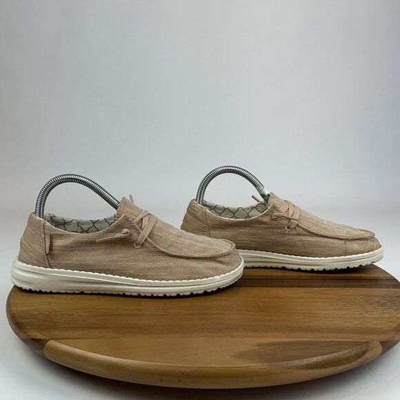 Womens Hey Dude Wendy Sparkling Rose Gold Canvas Casual Comfort Loafers Size 7 M - Picture 1 of 10